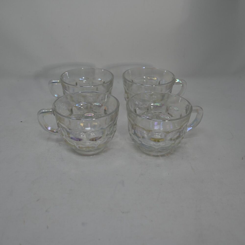 Vintage Federal Glass Yorktown Colonial Punch Cups Set of 4 Clear Thumbprint